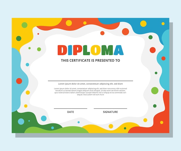 Vettore modello di certificato di diploma per bambini