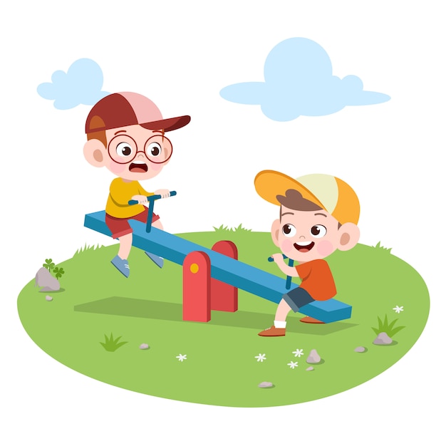 Vector kids children playing playground illustration