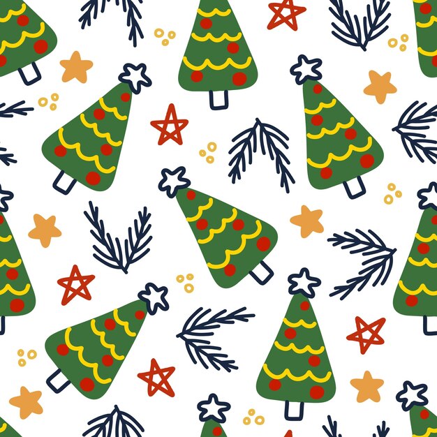 Kids christmas pattern with trees and stars