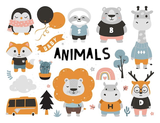 Kids clip art with cartoon baby animals