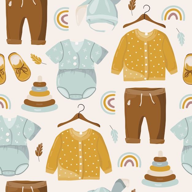 Vector kids clothes seamless pattern.