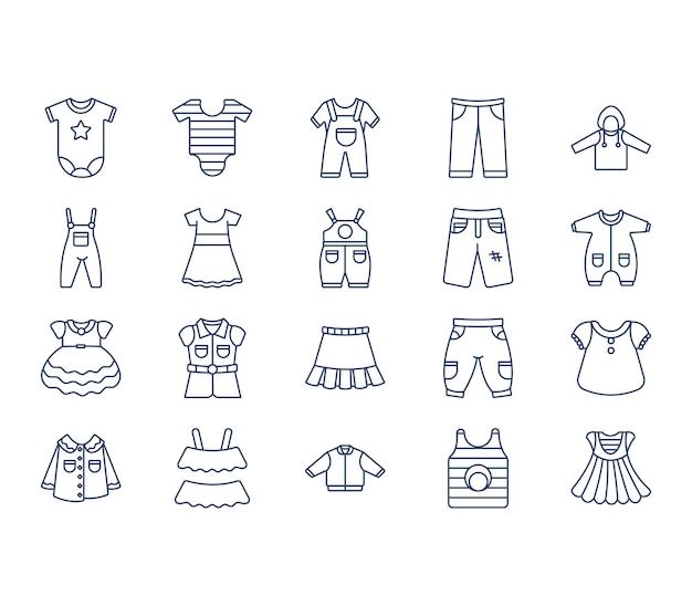 Kids Clothing and dress icon set