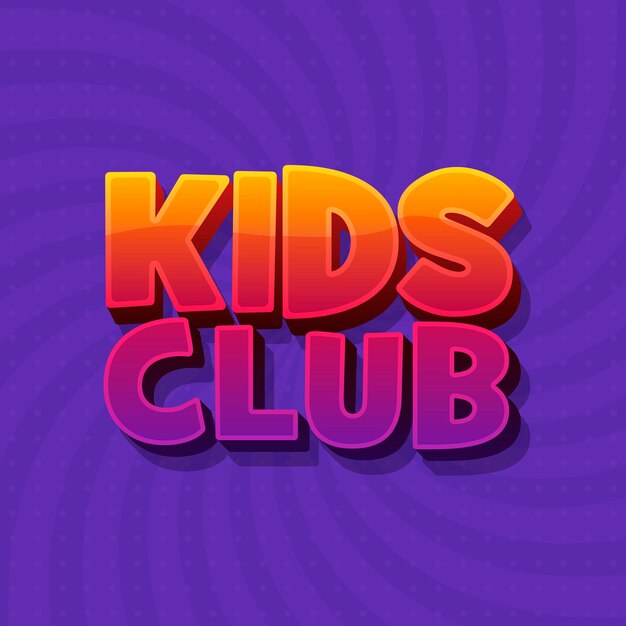 Vector kids club fun 3d word sign letters in purple background. vector logo illustration template.