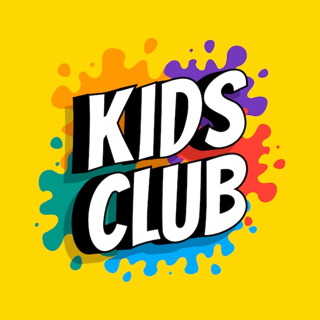 Kids club inscription on the background of colored heels of paints. vector flat illustration.