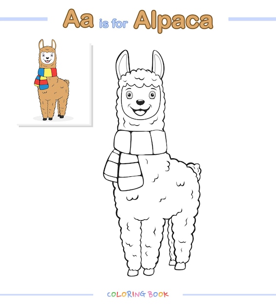 kids coloring book or coloring page alpaca