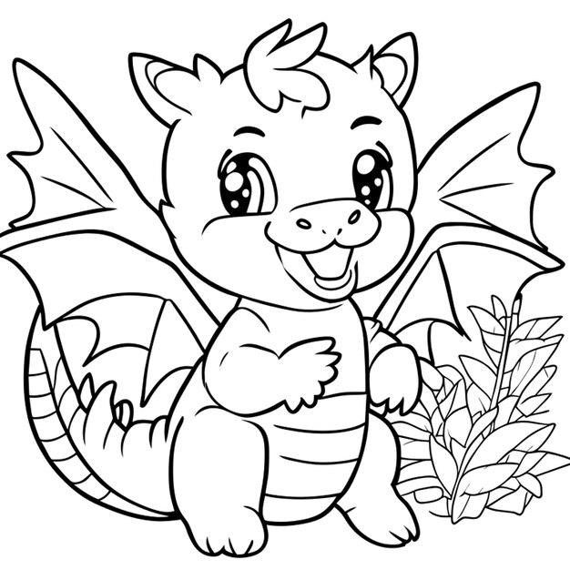 kids coloring book page featuring dragon cutedoing photography in park heavy line art clean line