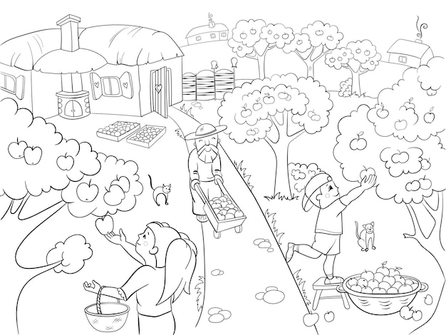 Kids Coloring cartoon on the theme of harvest vector