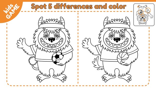 Vector kids coloring game spot differences monsters