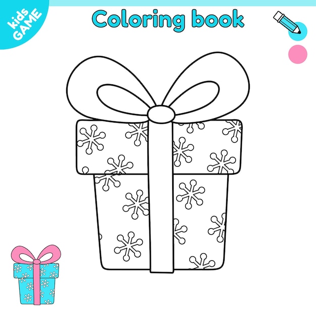 Vector kids coloring page with holiday new year present