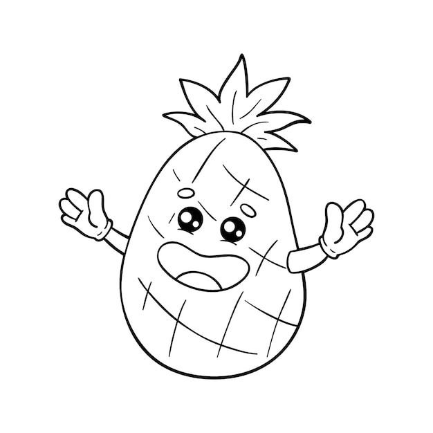 kids Coloring page with outline cartoon pineapple