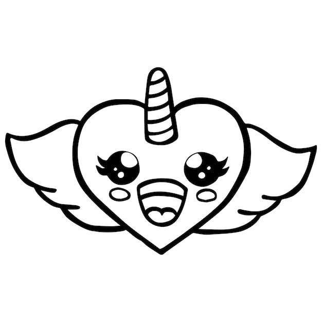 Disegni da colorare per bambini, cute unicorn love flying character  illustrazione vettoriale file eps e immagine