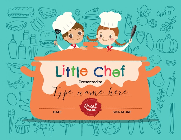 Vector kids cooking class certificate design template