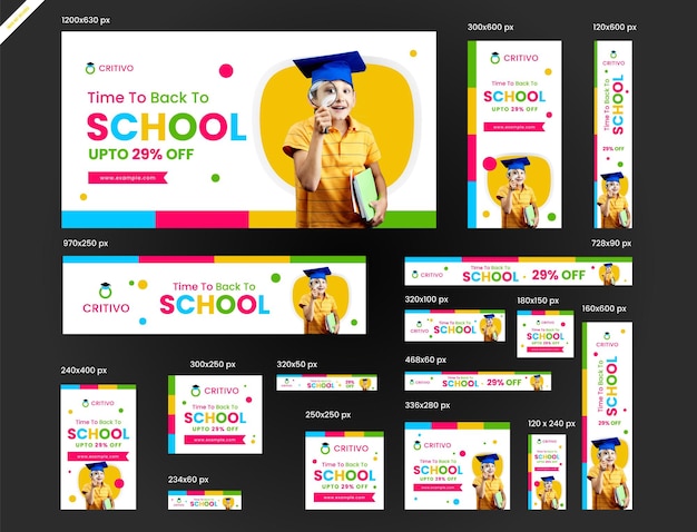 ベクトル キッズクリエイティブとスクールバナー広告のレイアウト
