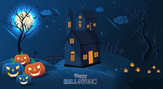 kids cute halloween background design with pumpkin