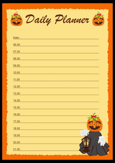 Vector kids daily plan with halloween pumpkin head witch theme