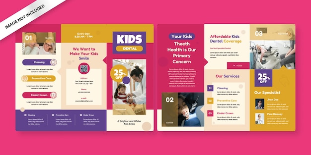 Vector kids dental trifold brochure template