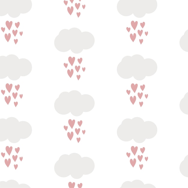 Kids digital paper cute clouds with heart shaped rain drops