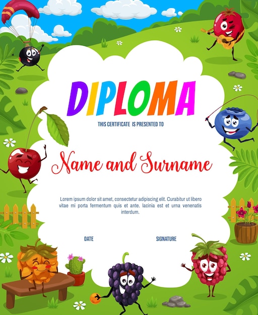 Kids diploma cartoon berry op zomervakantie