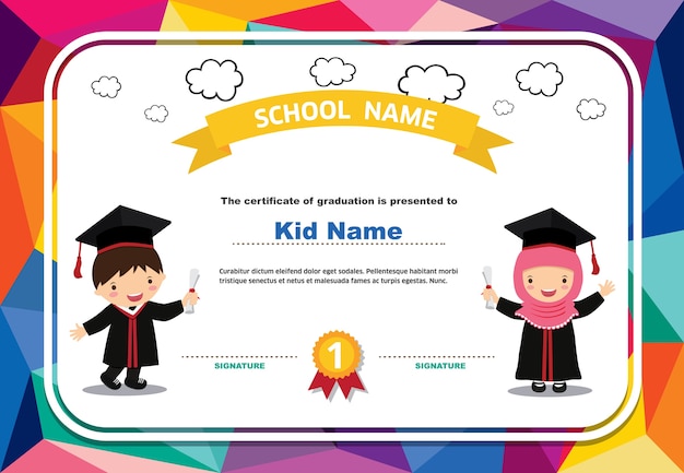 Vector kids diploma certificate colorful background design template