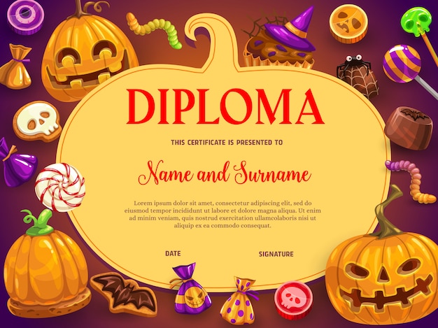 Kids diploma Halloween  sweets and pumpkin