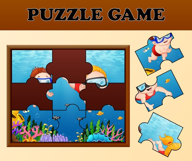 Kids diving with puzzle concept