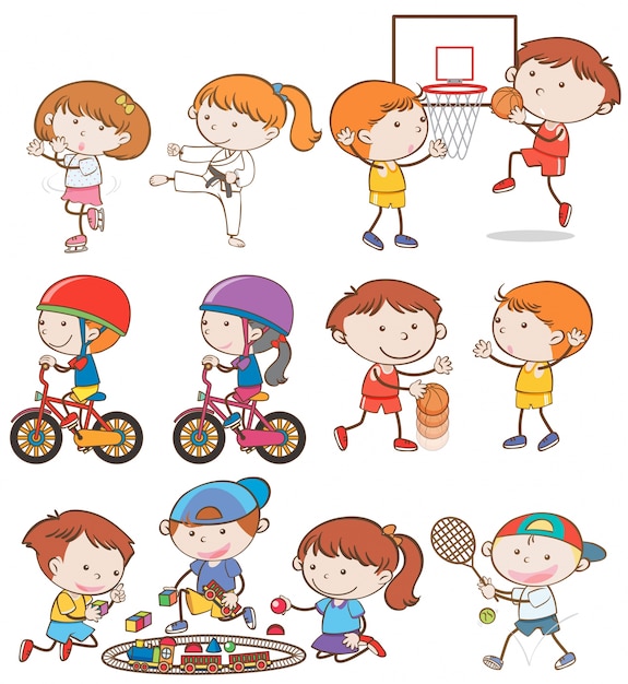 Kids Doing Activities on White Background