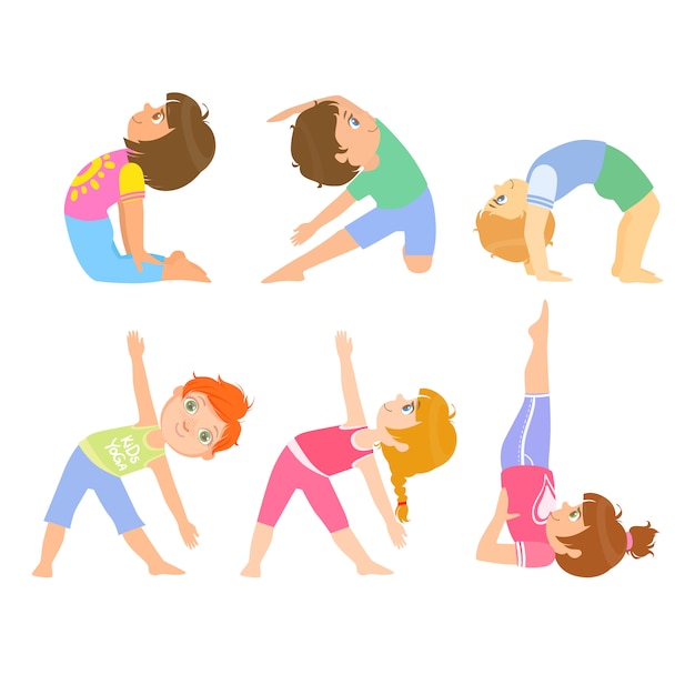 Vector kids doing simple yoga poses