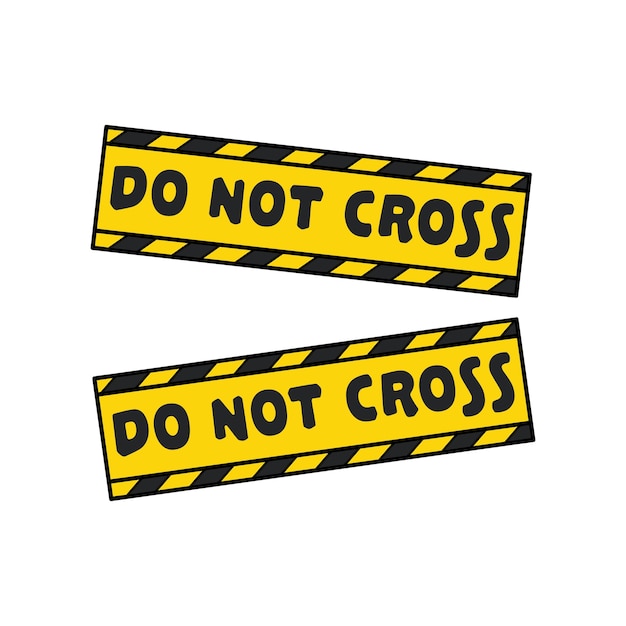 Kids drawing Cartoon Police line do not cross Barrier tape Crime scene border icon Isolated