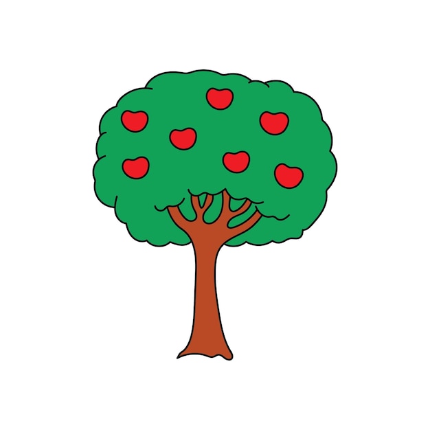 Kids drawing Cartoon Vector illustration apple tree icon Isolated on White Background