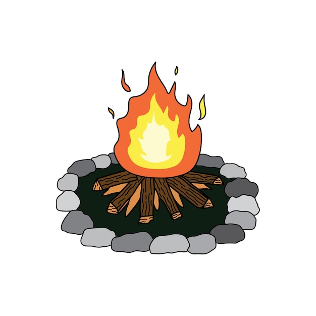 Kids drawing Cartoon Vector illustration campfire icon Isolated on White Background