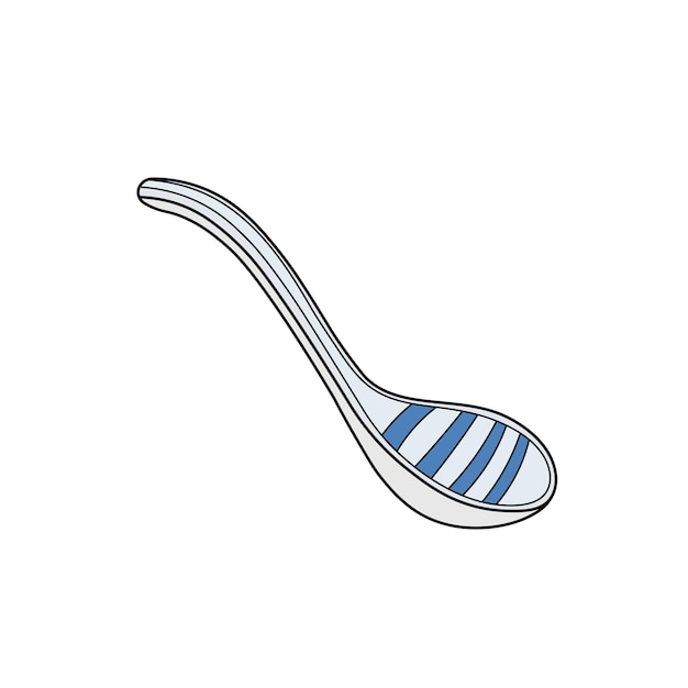 Kids drawing Cartoon Vector illustration ceramic soup spoon Isolated in doodle style