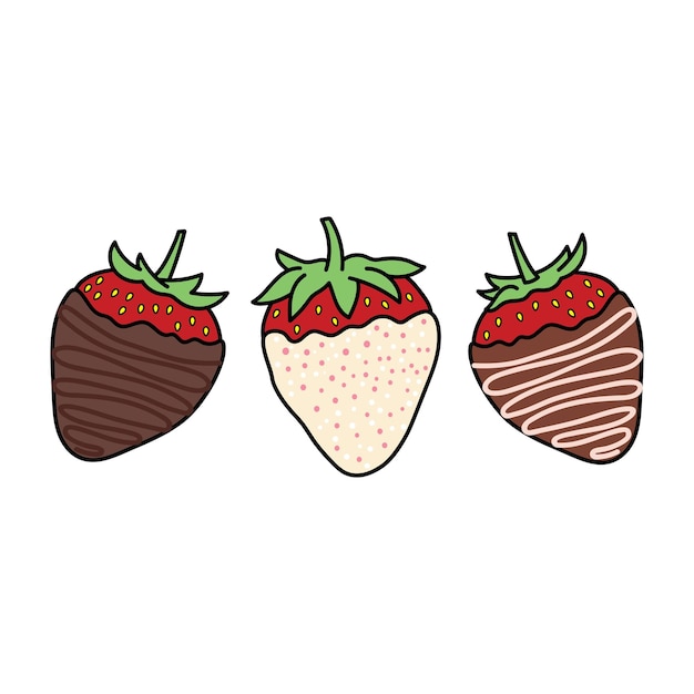 Kids drawing cartoon vector illustration chocolate covered strawberries isolated on white background