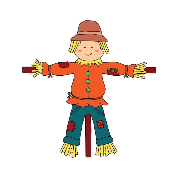 Vector kids drawing cartoon vector illustration cute scarecrow icon isolated on white background