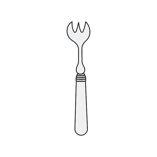 Kids drawing Cartoon Vector illustration oyster fork wooden handle Isolated in doodle style