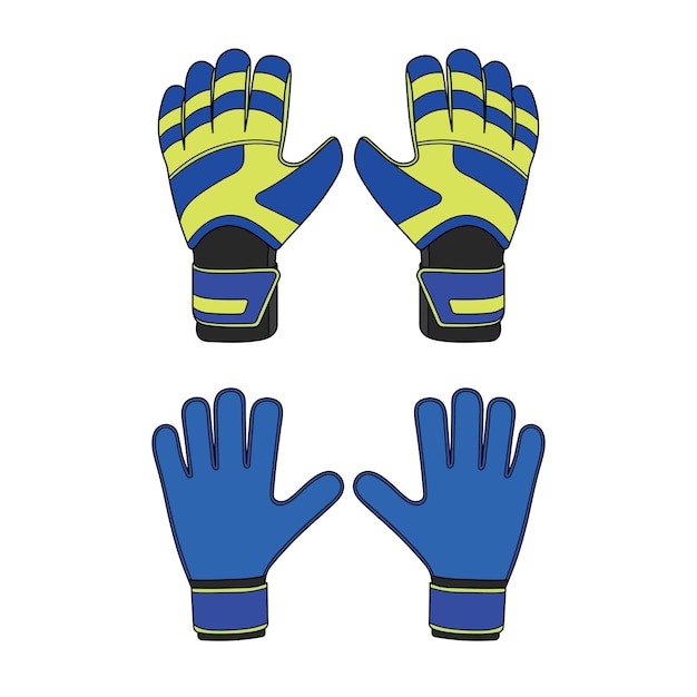 Vector kids drawing cartoon vector illustration set of goalkeeper gloves front and back icon isolated