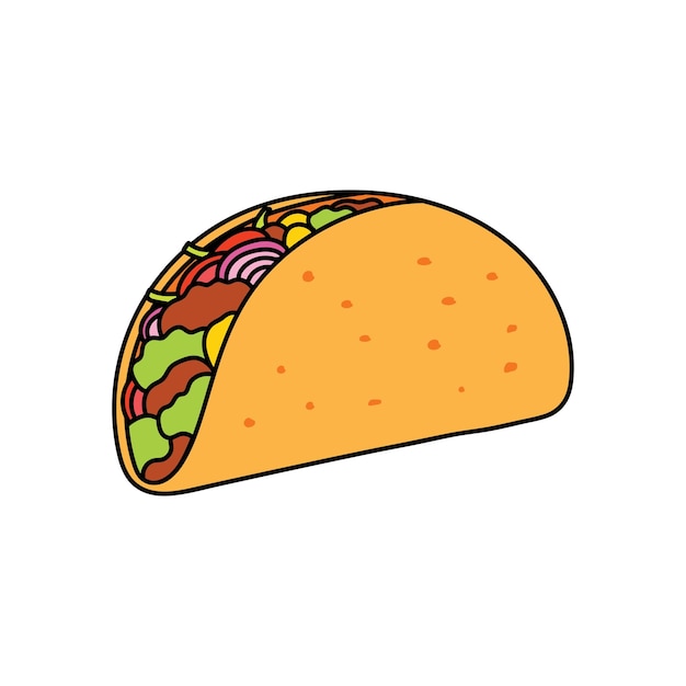 Bambini disegno cartoon illustrazione vettoriale taco con guscio di tortilla icona cibo messicano isolato su