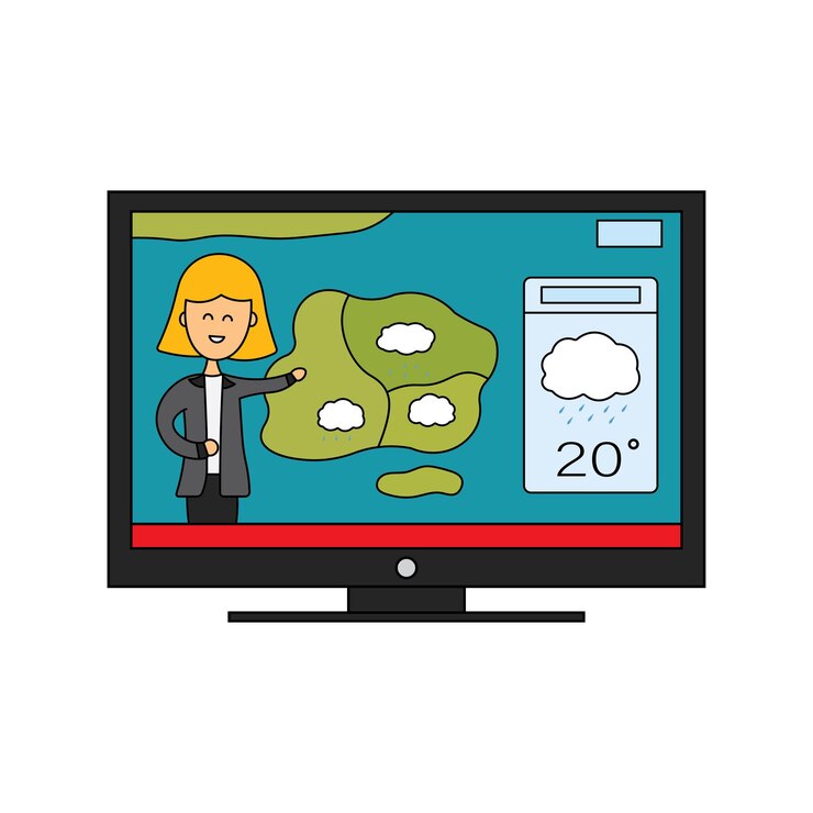 Vector kids drawing cartoon vector illustration weather news reporter icon isolated on white background