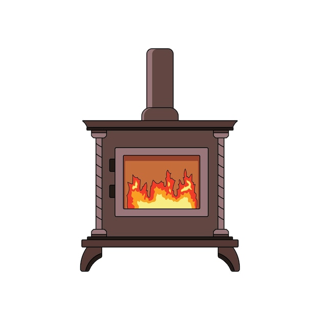 Kids drawing Cartoon Vector illustration wood burning stove fireplace Isolated on White Background