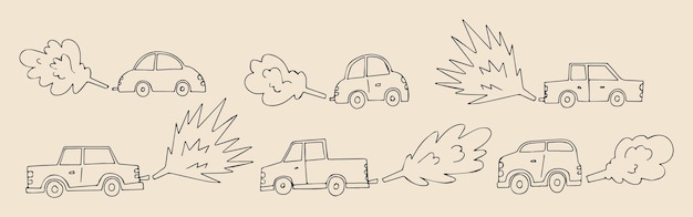 Bambini che disegnano l'insieme dell'automobile del fumo