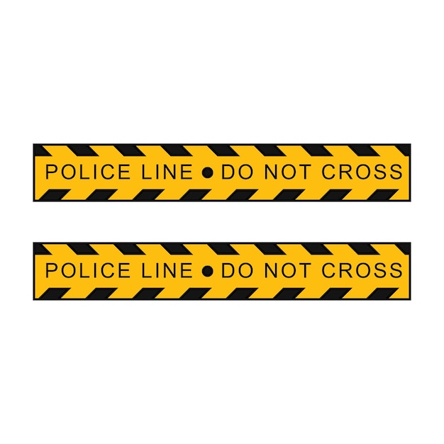 Kids drawing vector illustration crime scene yellow tape police line do not cross tape flat isolated