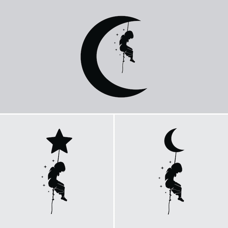 Kids dream hangs on the moon and stars