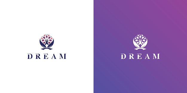 Kids Dream logo concept vector Kids Moon logo icon Child and Tree logo symbol