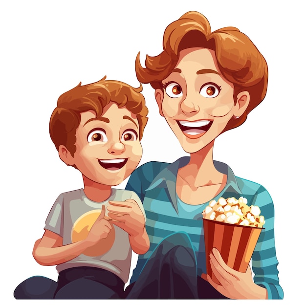 Vector kids eating popcorn