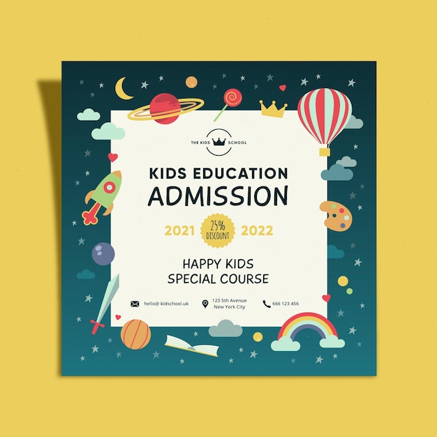 Kids education admission square flyer