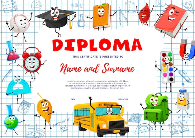 Kids education diploma school supply characters