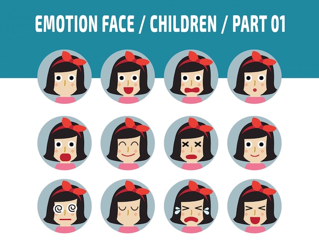 Kids emotions avatar face feelings.