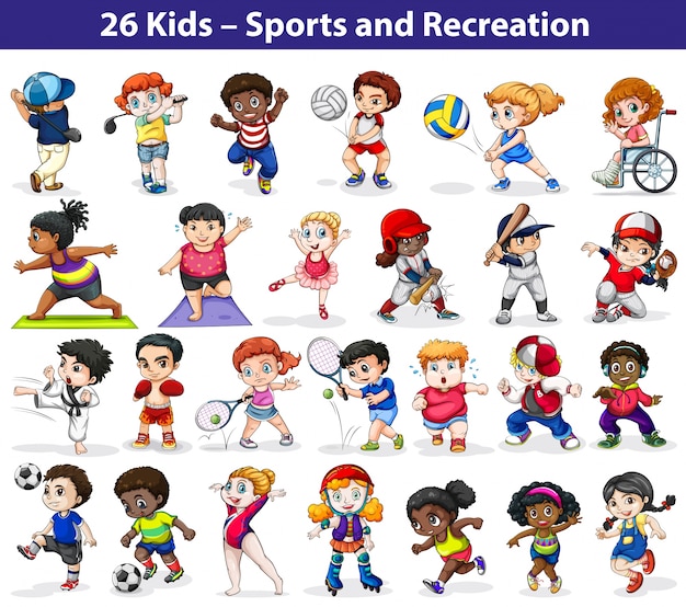 Vector kids engaging in different indoor and outdoor activities on a white background