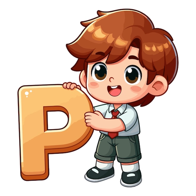 kids english learning concept happy Little boy holding alphabet letter P vector