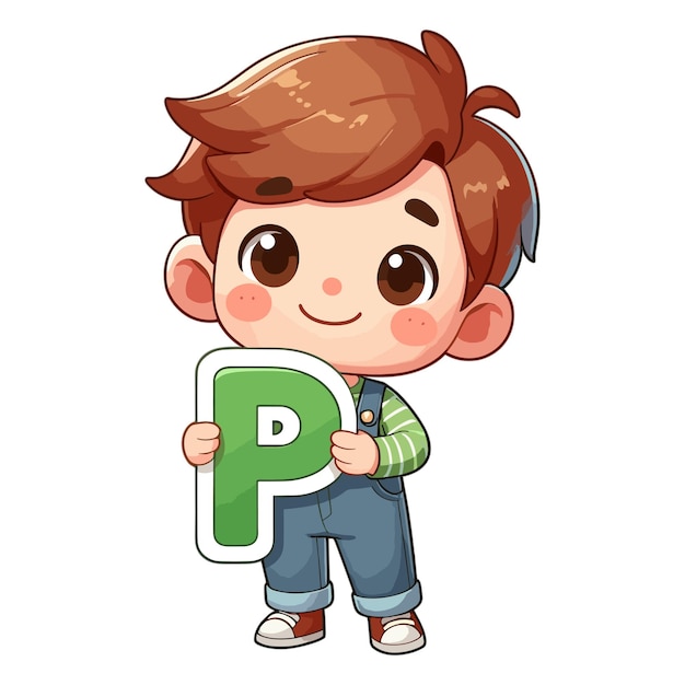 kids english learning concept happy Little boy holding alphabet letter P vector