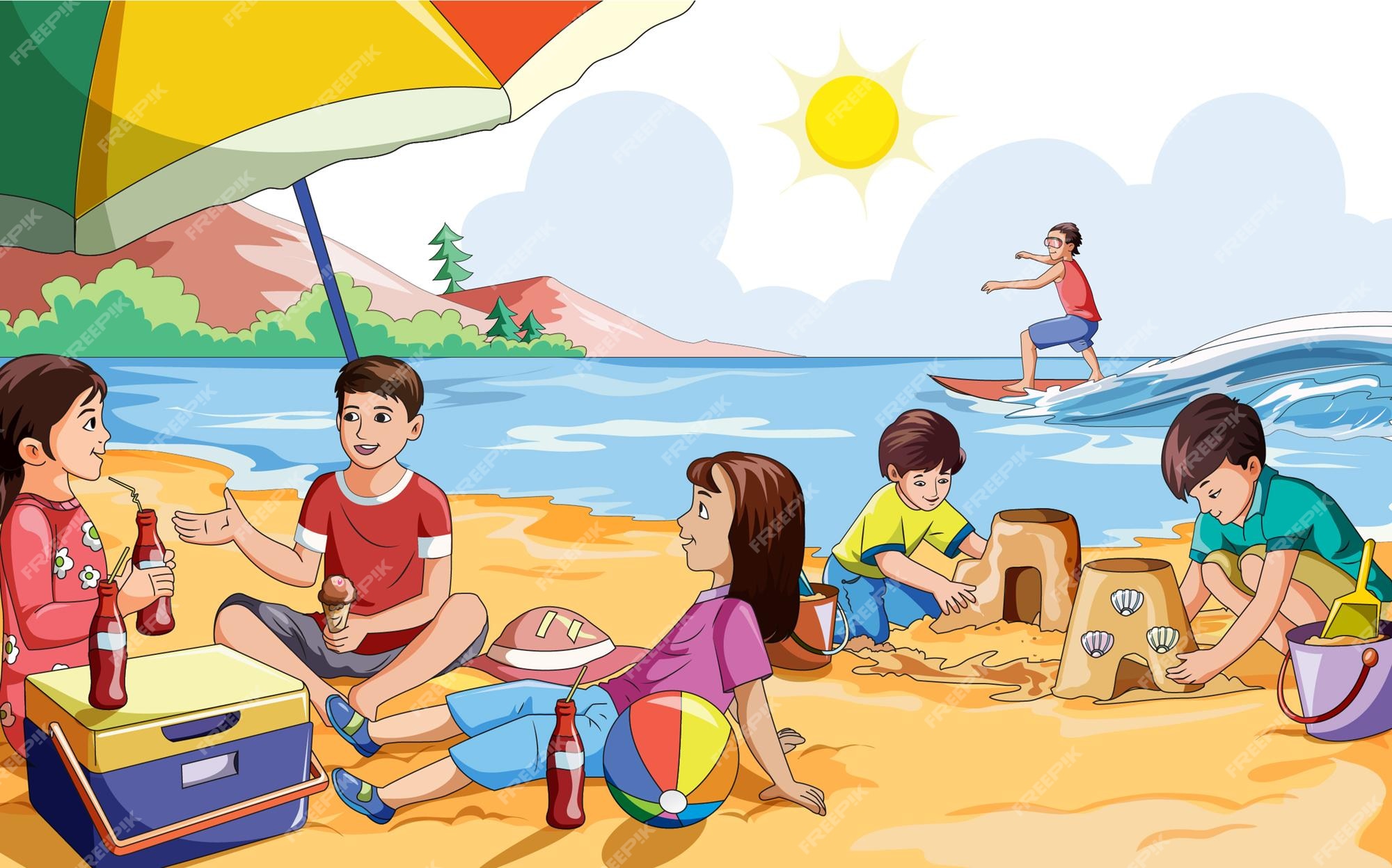 Children Kids Clipart-kids enjoying summer fun at the beach clipart